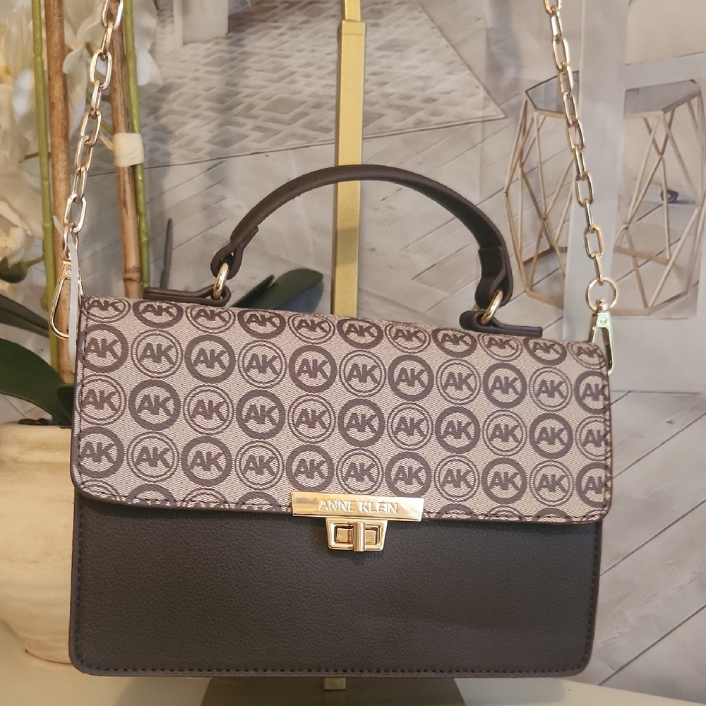 Anne Klein Monogrammed Brown & Tan 2 Way Bag! NWOT!